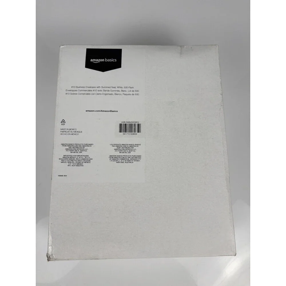 Amazon Basics #10 Business Envelopes Gummed Seal White 500 Pack No Tint NEW